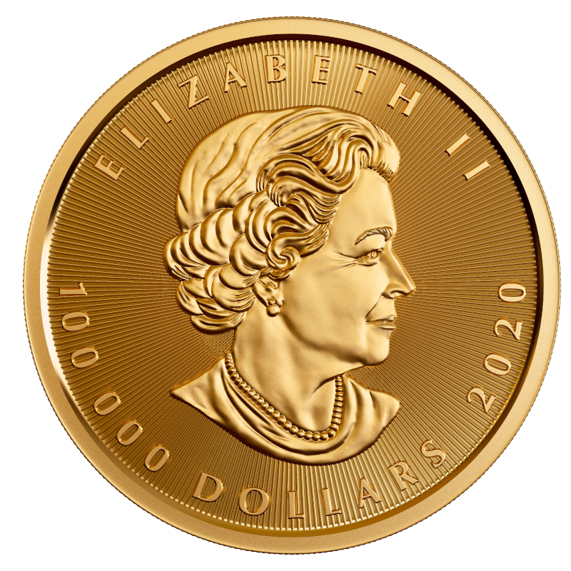 2020 $100,000 10 kg 99999 Pure Gold Coin - Big Gold Maple Leaf OBV